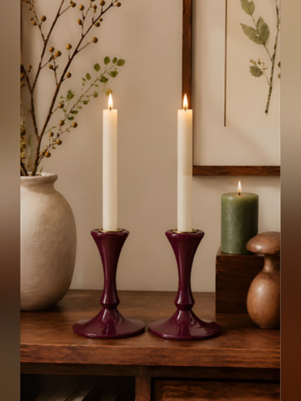 Mid-Century Atomic Redwood Candlestick Holders